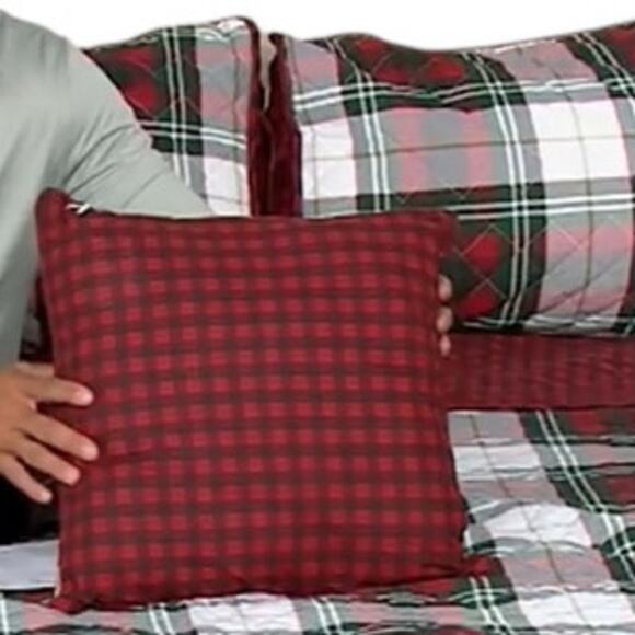 Home Reflections NEW Reversible Holiday Plaid Quilt Sham Pillow Set Full Double - Picture 7 of 13